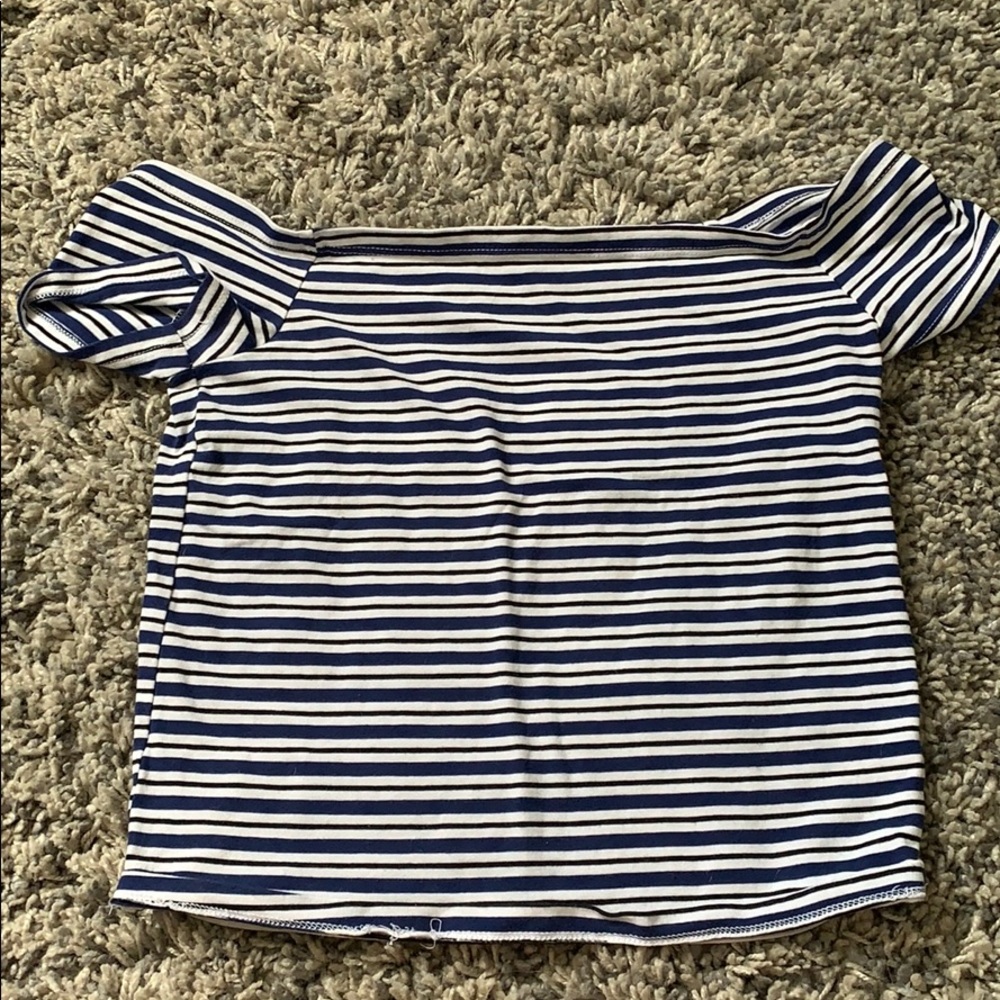 Pacsun Off the Shoulder Blue/White/Black Striped